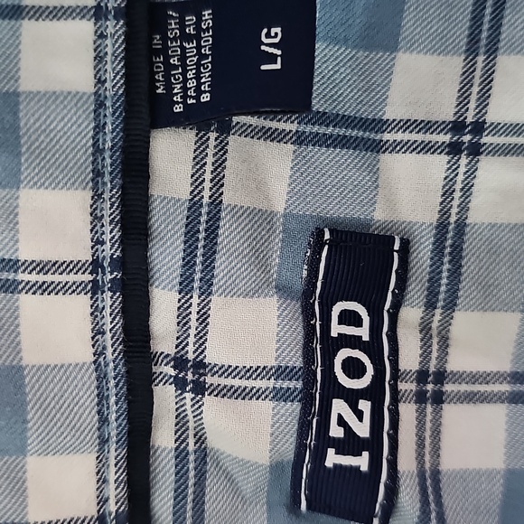 IZOD Men's Large Blue Plaid Button Down Shirt - Picture 5 of 7